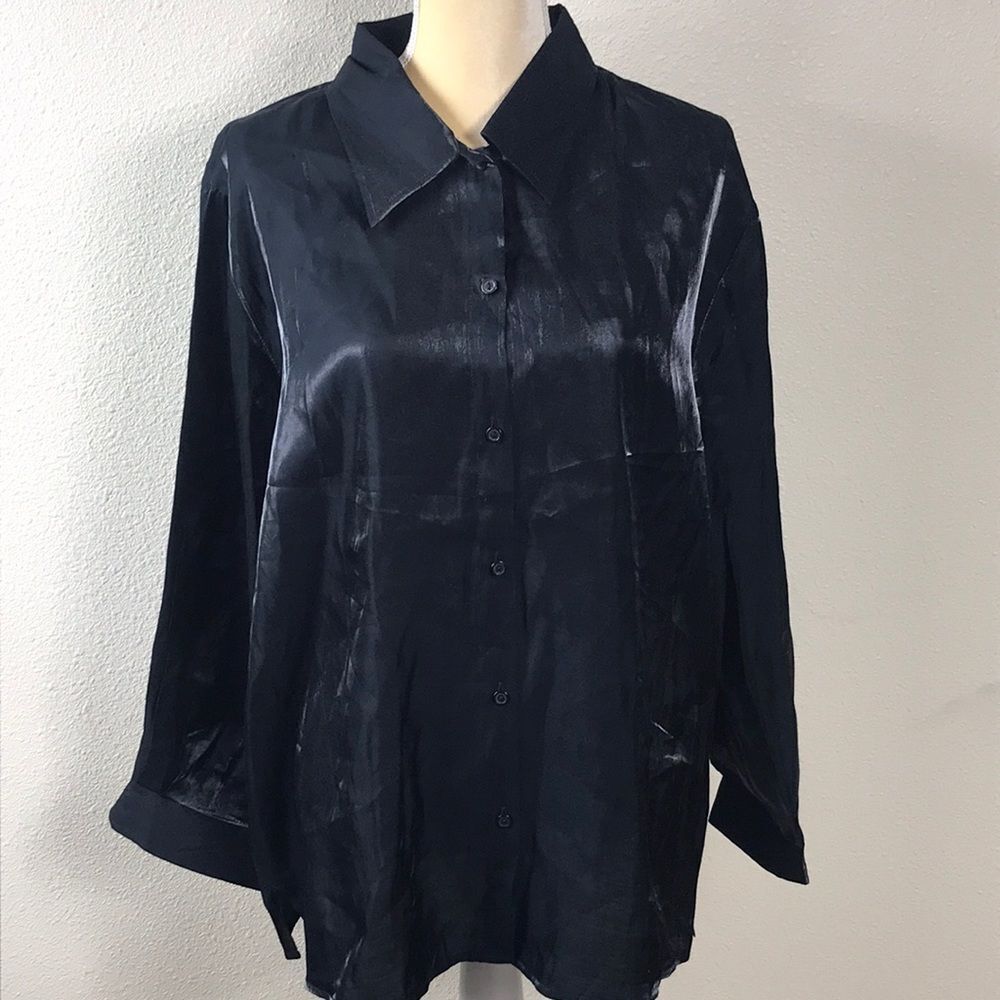 New David Wayne Black Metallic Women Christmas Blouse Size XL